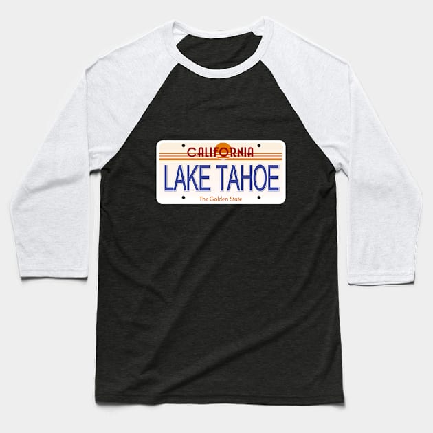 Lake Tahoe California State License Plate Baseball T-Shirt by Mel's Designs